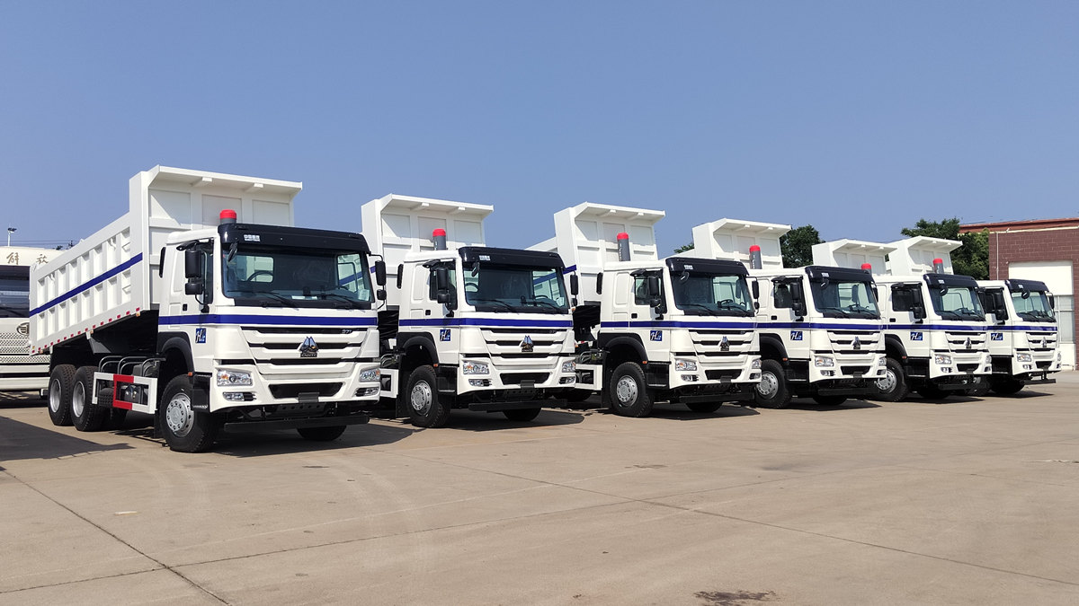 Een klant uit Saoedi-Arabië inspecteert een HOWO 20-tons kipperwagen.